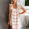 Knee-Length Summer Square Collar Ruffle Shoulder Dress